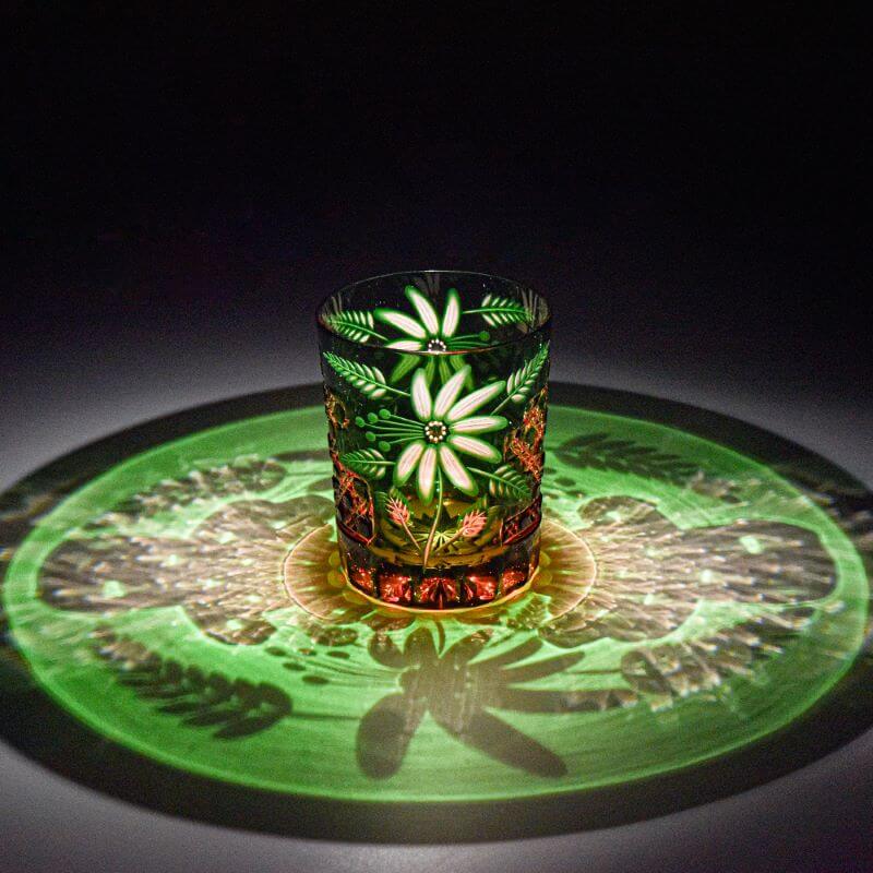 Edo Kiriko Emerald Floral Hand-Cut Whisky Glass
