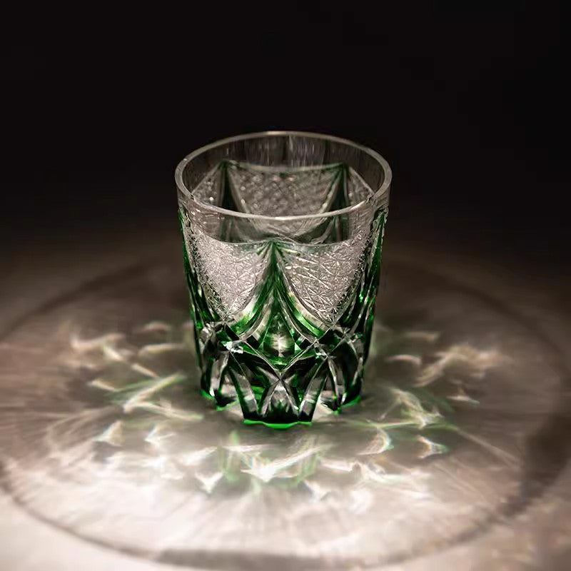 Edo Kiriko Handcrafted Green flame Whiskey Glass