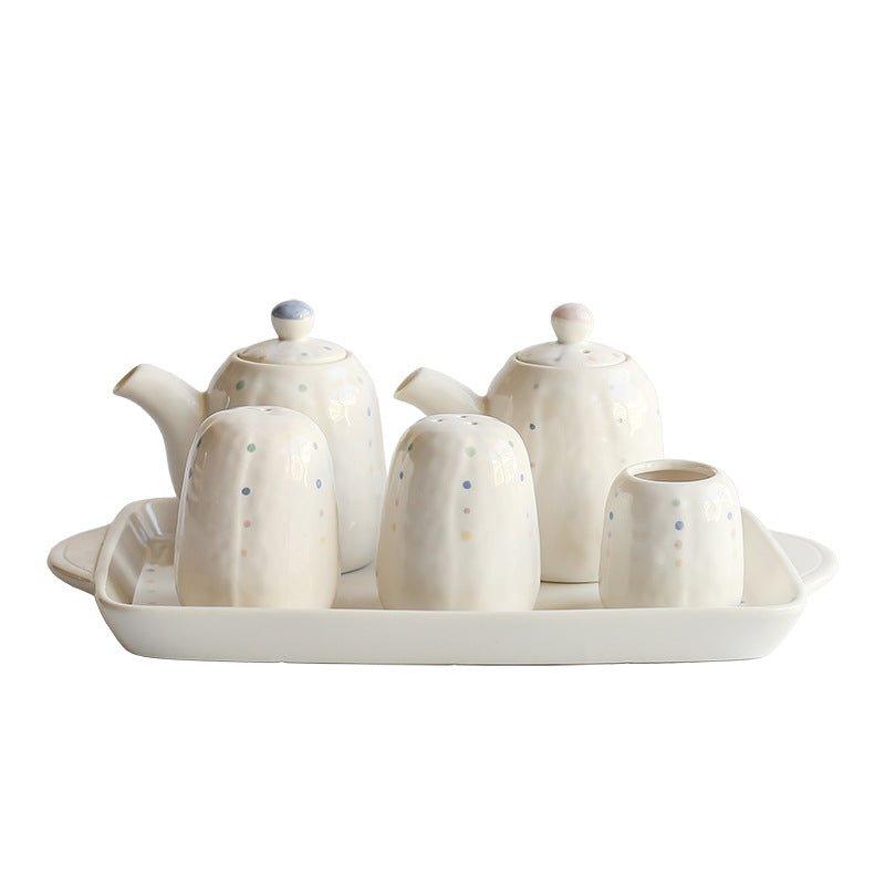 Japanese Handcrafted Ceramic Dotted Condiment Set
