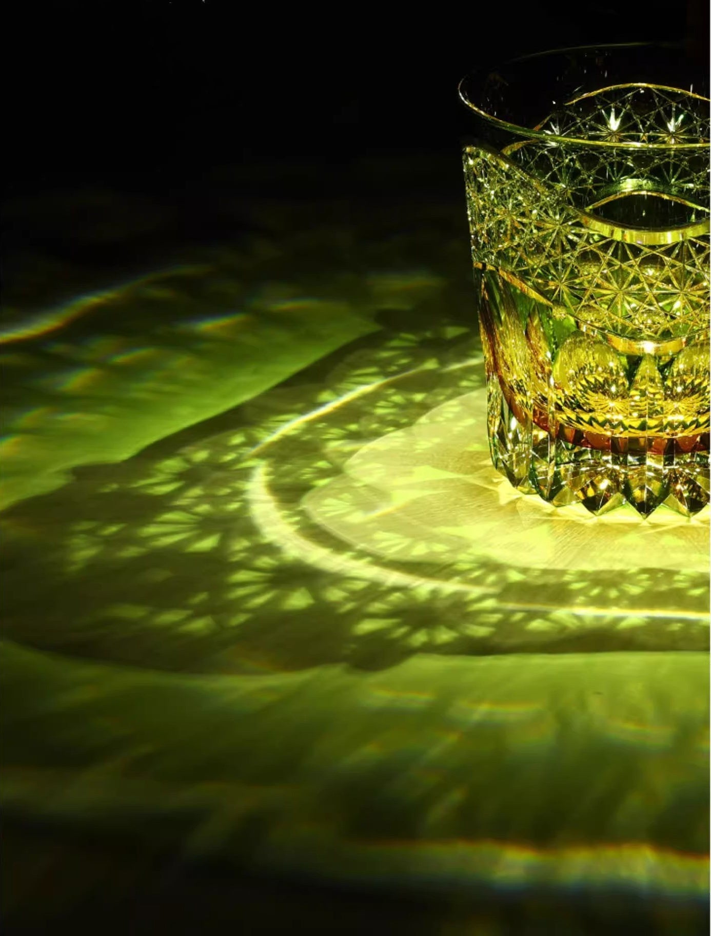Edo Kiriko Handcrafted Emerald Prism Whisky Glass