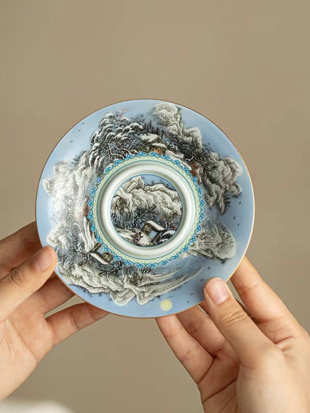 Enamelware Winter Snow Scene Anti-Scald Sancai Gaiwan