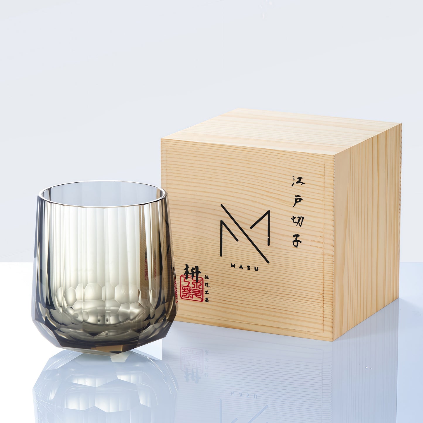 Edo Kiriko Handcrafted Kage Tate Whisky Glass With Wooden Box