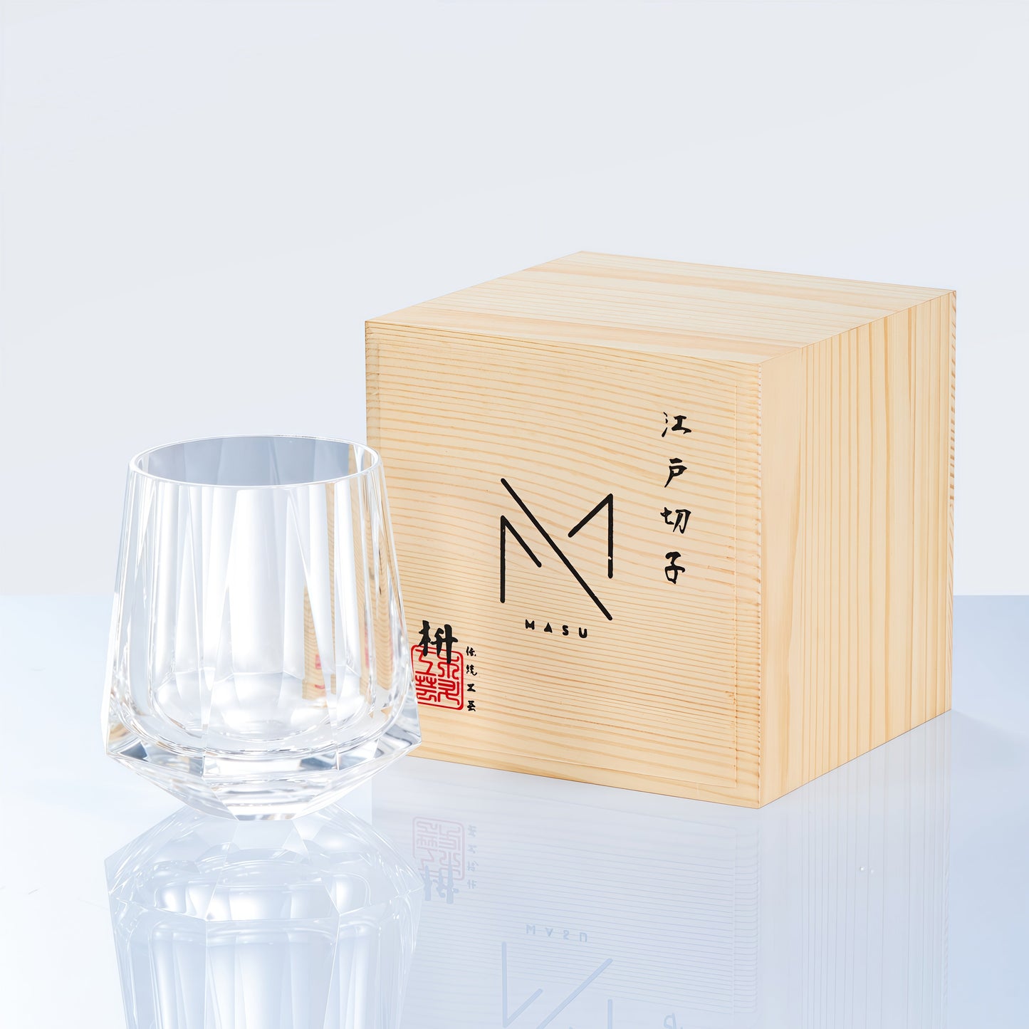 Edo Kiriko Handcrafted Hikari Tsuzumi Whisky Glass With Wooden Box