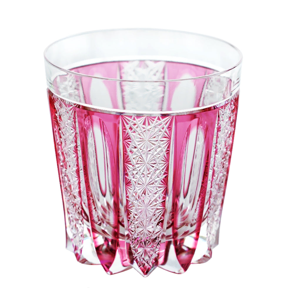 Edo Kiriko Handcrafted Ruby Agave Whisky Glass With Wooden Box
