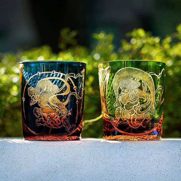 Edo Kiriko Raijin (Thunder God) Hand-Cut Whisky Glass