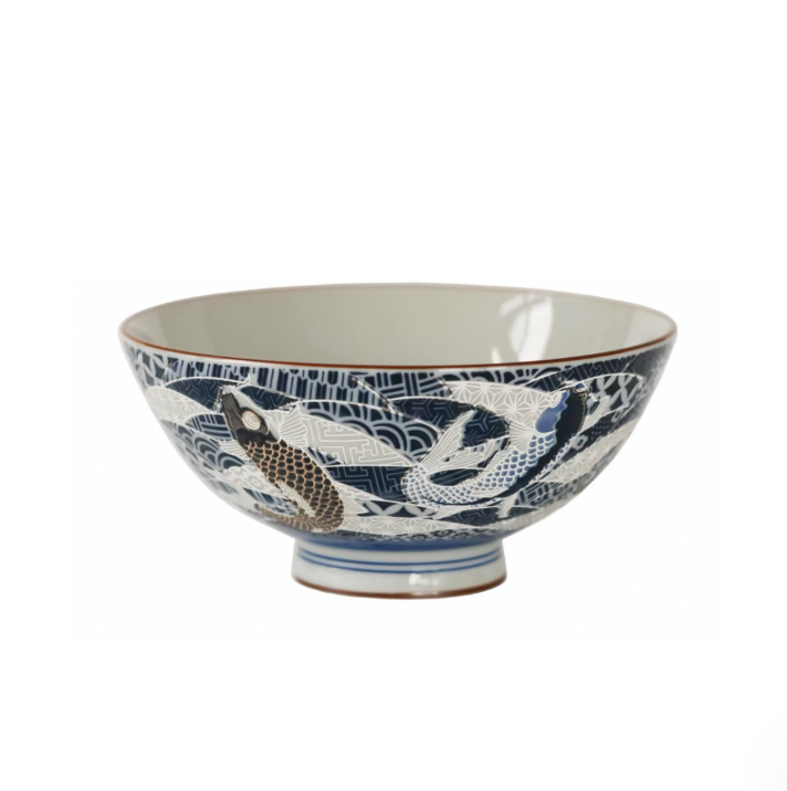 Handcrafted Mino Yaki Koi. Crane. Whale Japanese Ramen Bowls