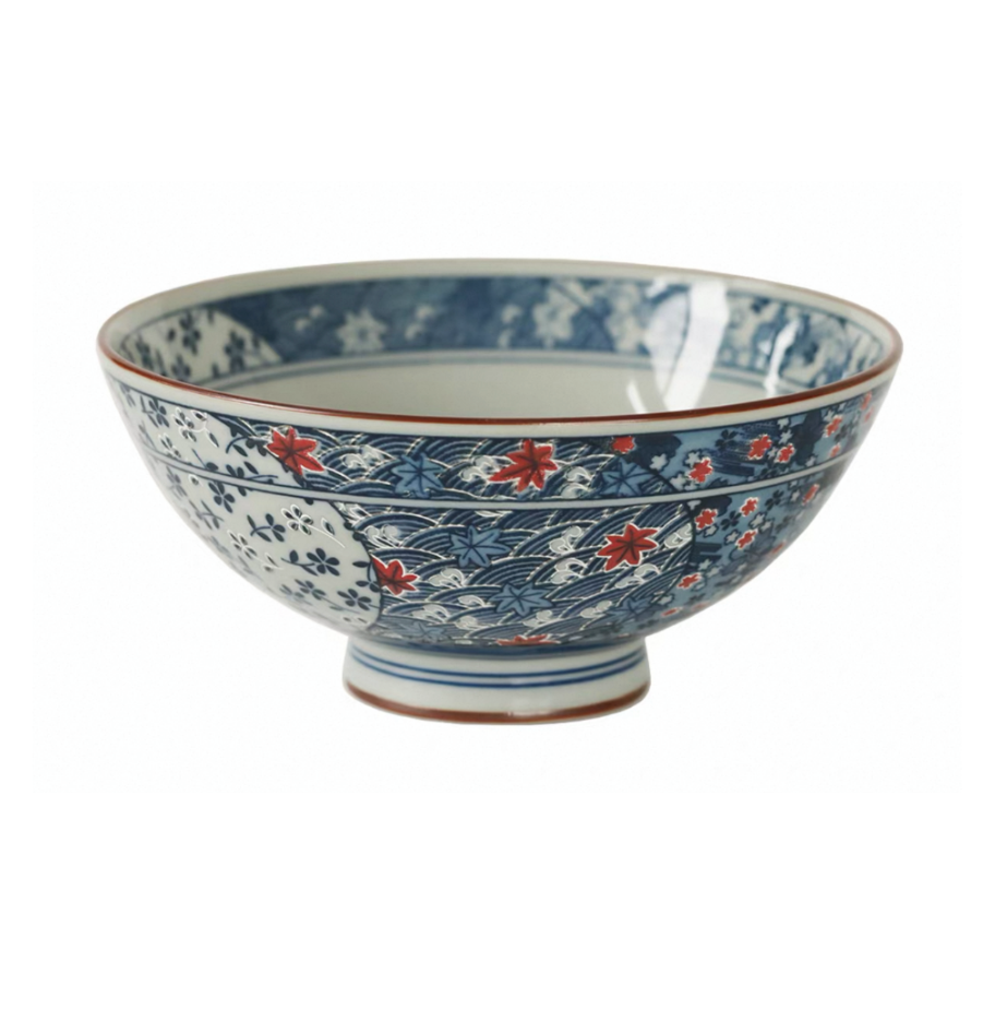 Authentic Mino Ware Antique Blue Cherry Blossom Rice/Soup Bowl. Handmade