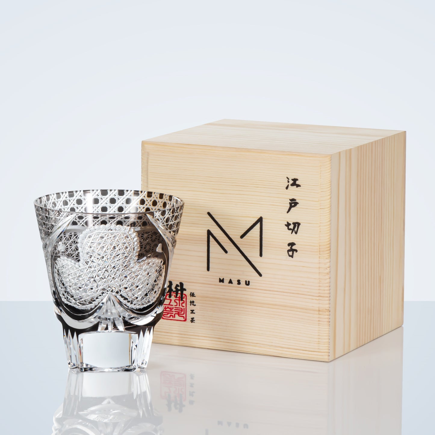 Edo Kiriko Handcrafted Club Crest Whisky Glass With Wooden Box