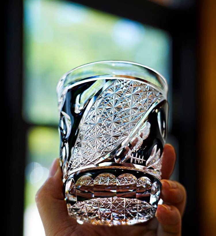 Midnight Asanoha Japanese Edo Kiriko Whiskey Glass