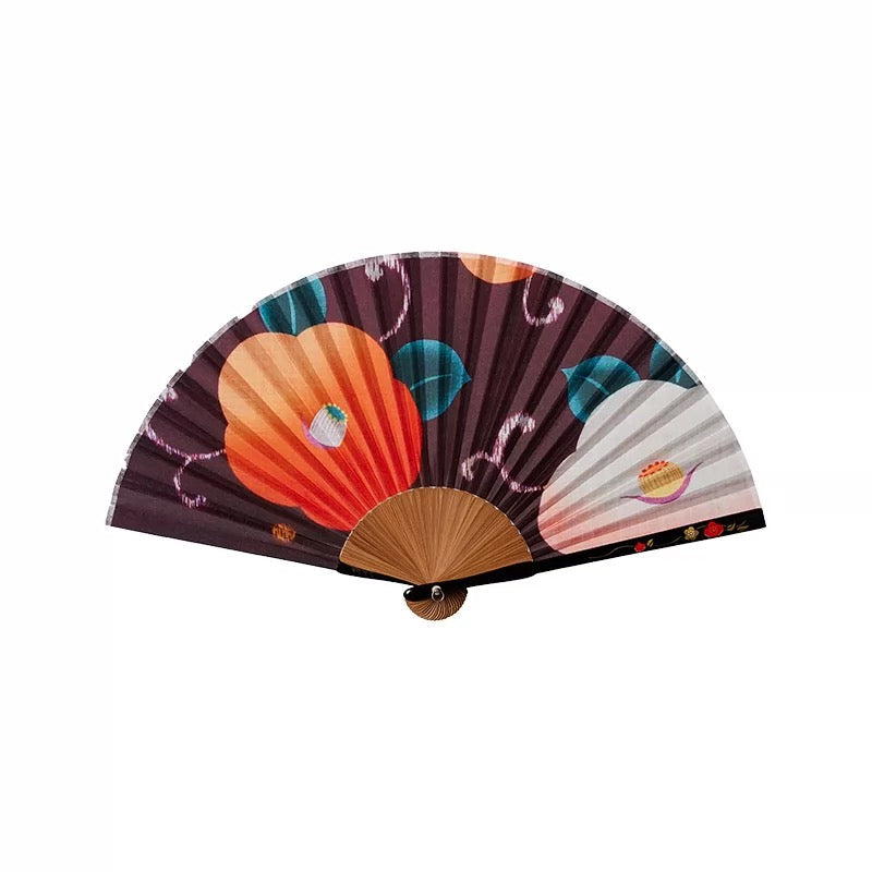 Camellia Whisper | Handcrafted Silk Folding Fan with Custom Engraving
