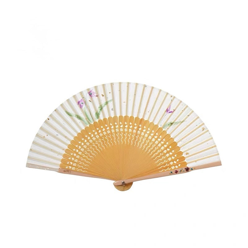 The Filigree Garden | Full-Bamboo Carved Hand-Painted Silk Folding Fan