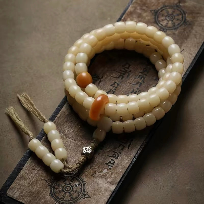 The Zodiac Guardian | White Jade Bodhi Root 108 Prayer Beads