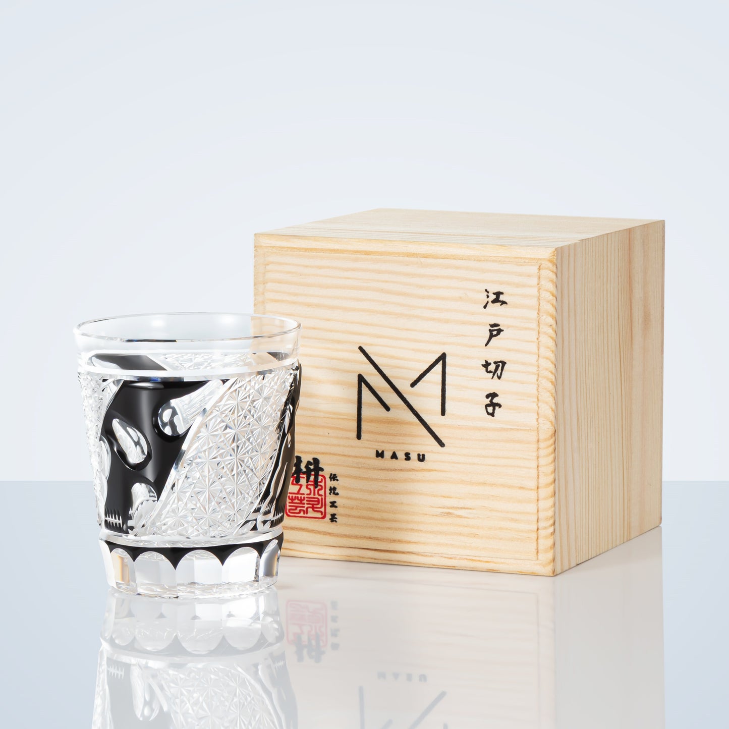 Edo Kiriko Handcrafted Midnight Asanoha Whisky Glass With Wooden Box