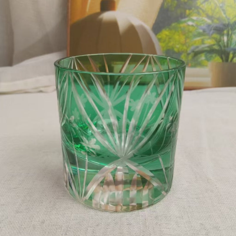 Bule Flowers Edo Kiriko Whiskey Glass