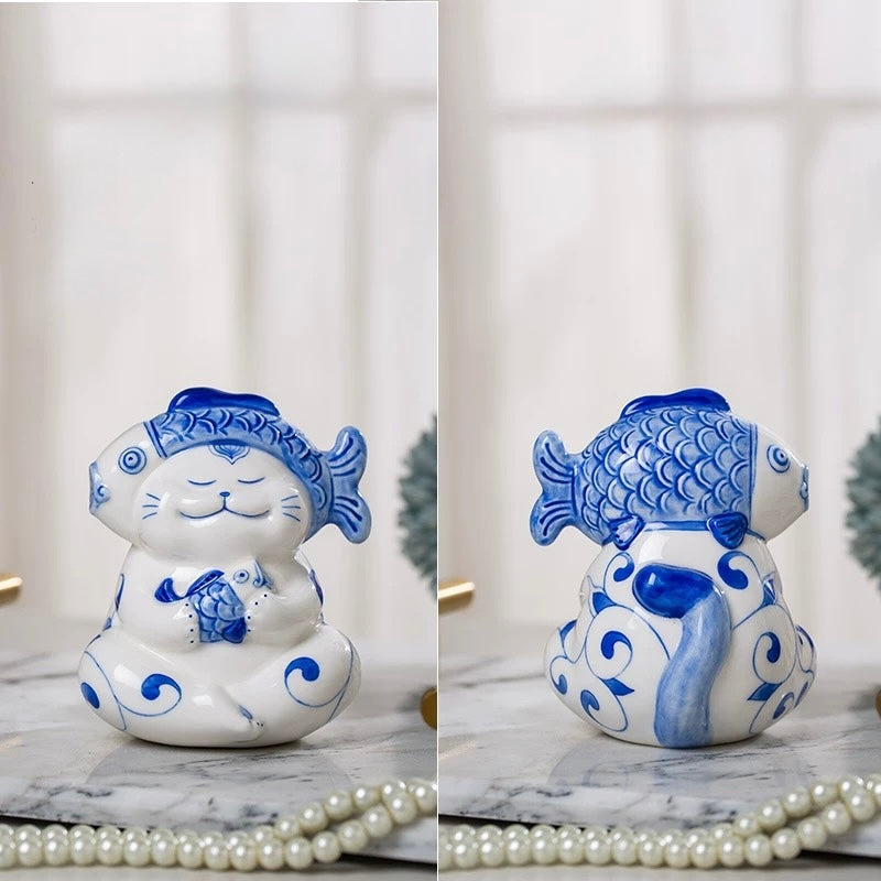 Jingdezhen Contemporary Healing Ceramic Cat | Cute Handcrafted Desktop Decor