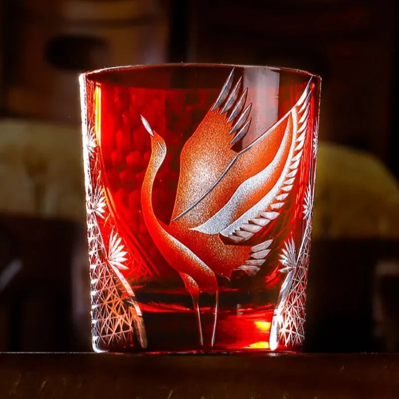 Edo Kiriko Soaring Crane (Tsuru) Hand-Cut Whisky Glass
