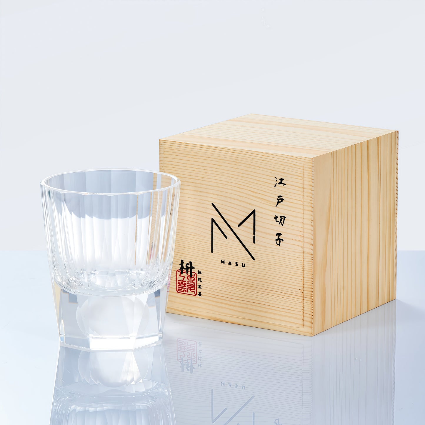 Edo Kiriko Handcrafted Tsukikage Glass With Wooden Box
