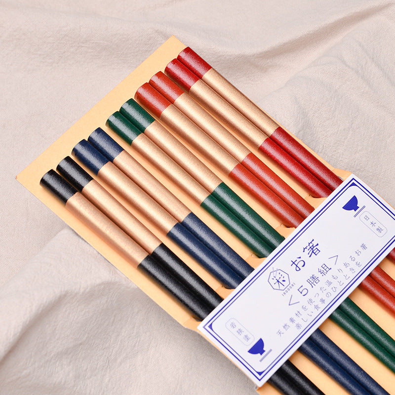 Japanese Rainbow Handcrafted Wooden Chopsticks Set of 5