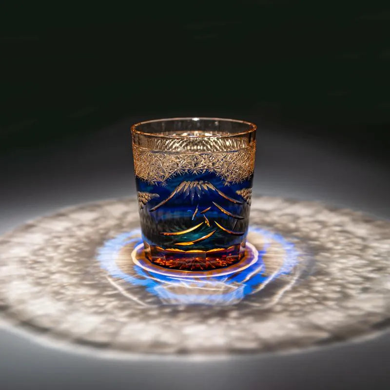 Edo Kiriko Mount Fuji Blue Hand-Cut Whisky Glass