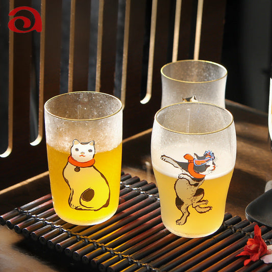 Aderia Edo Neko Frosted Glass Beer Mug Gift Set