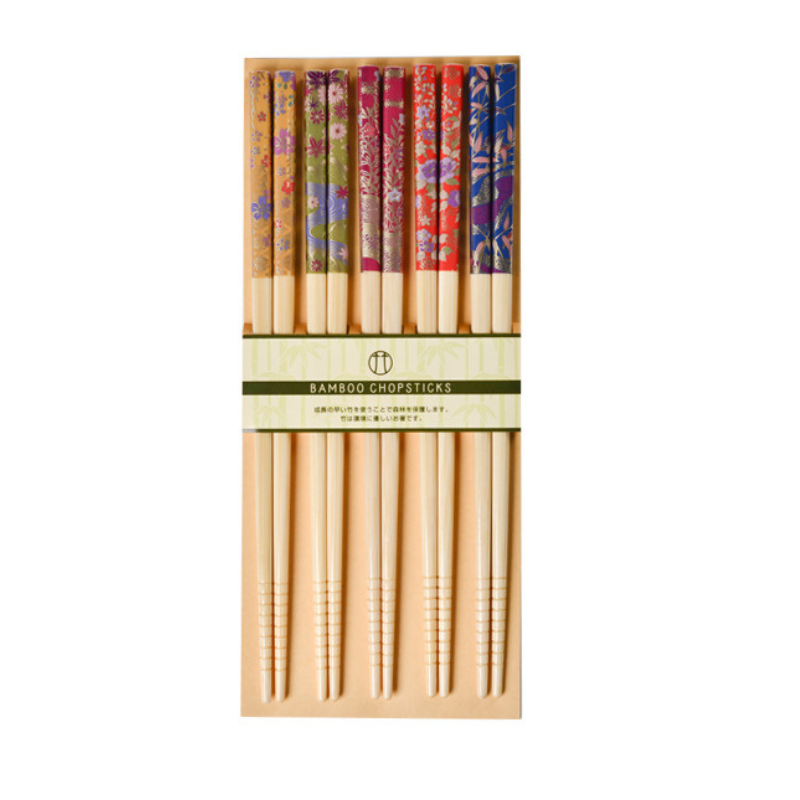 Japanese Botanical Handcrafted Bamboo Chopsticks Set of 5