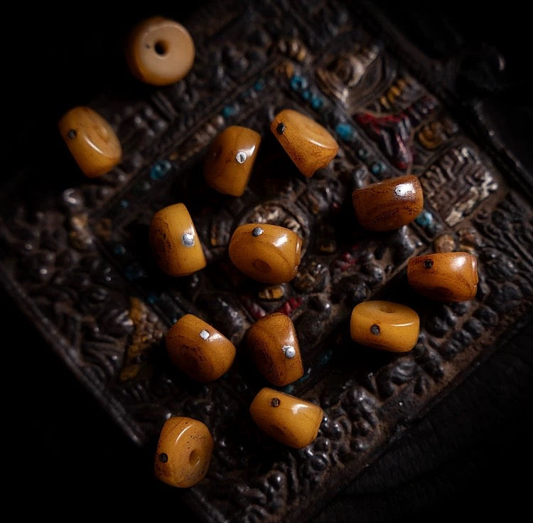 Tibetan Slanted Cut Yak Bone Mala Bracelet with Tassel