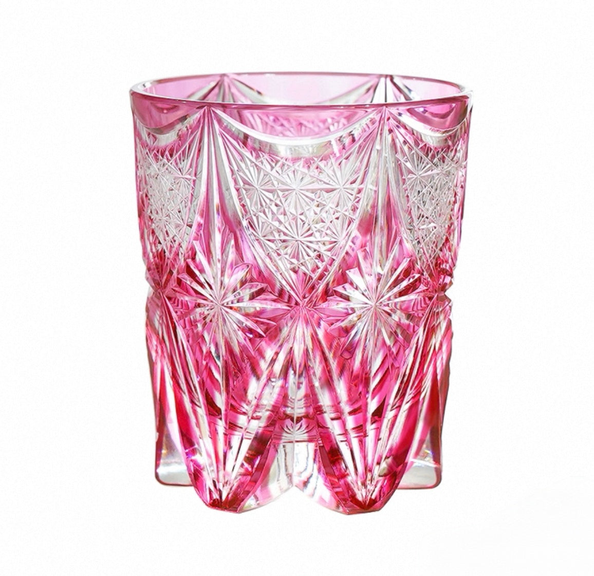 Edo Kiriko Handcrafted Ruby Agave Whisky Glass – A Desert Bloom of Fiery Brilliance