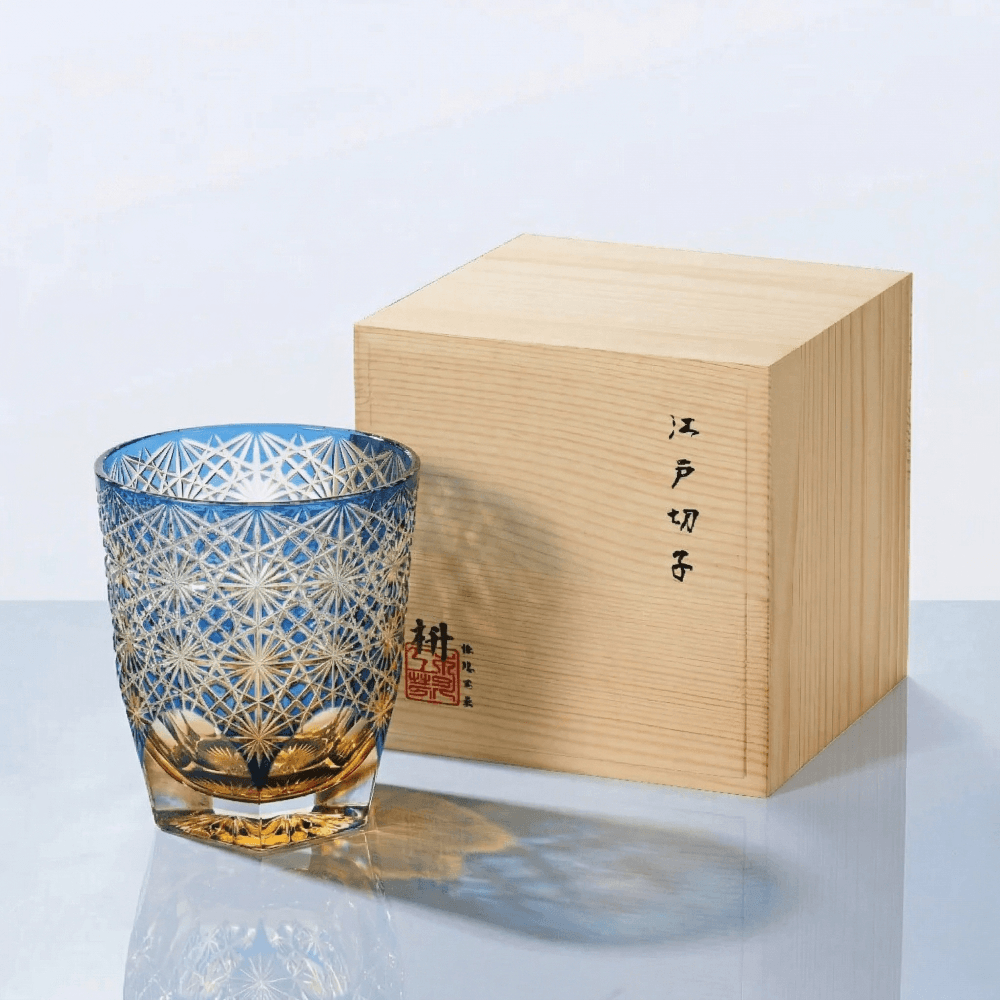 Edo Kiriko Blue Starburst Hand-Cut Whisky Glass
