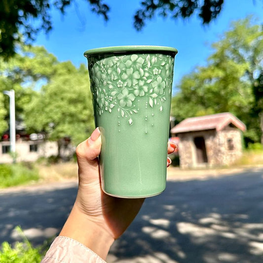 Blossom Series Handmade Cola Glass Cup. Large Capacity Drinking Glass for Home & Office