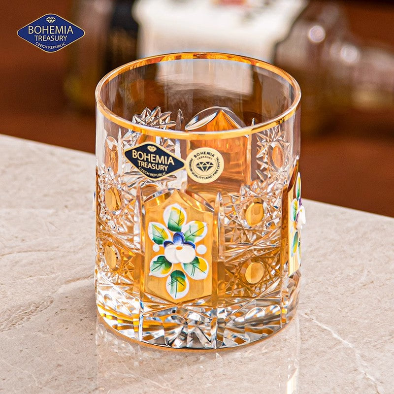 Bohemia Hand-engraved Enamel and Gold-painted Whiskey Glasses