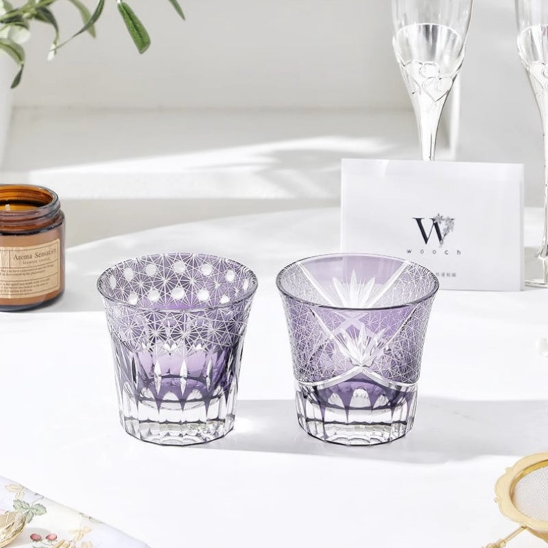 Romantic Purple Edo Kiriko Whiskey Glass Pair