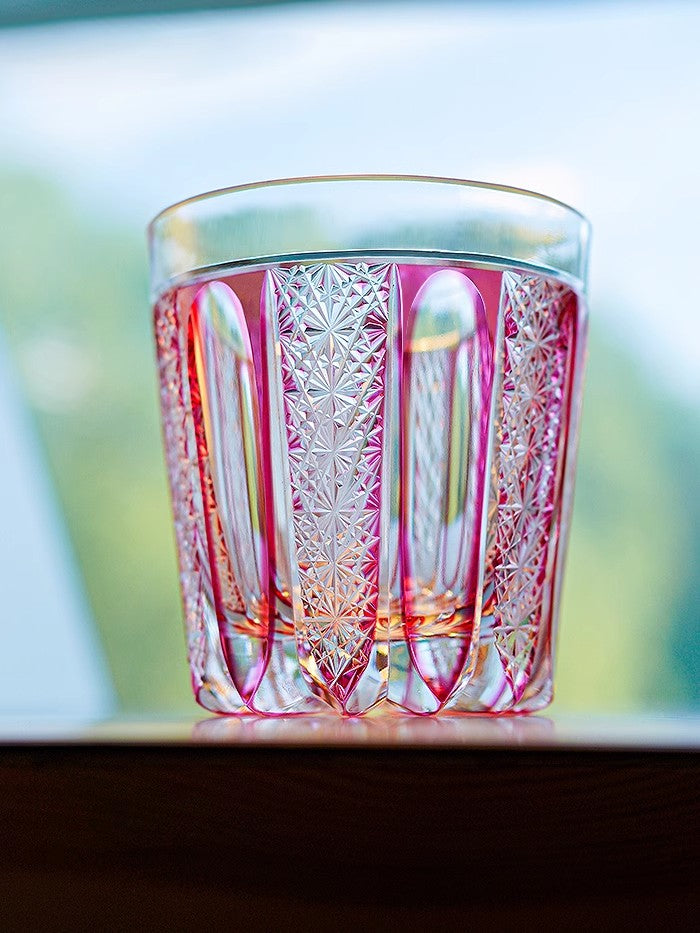 Crimson Flame Edo Kiriko Whiskey Glass With Wooden Box