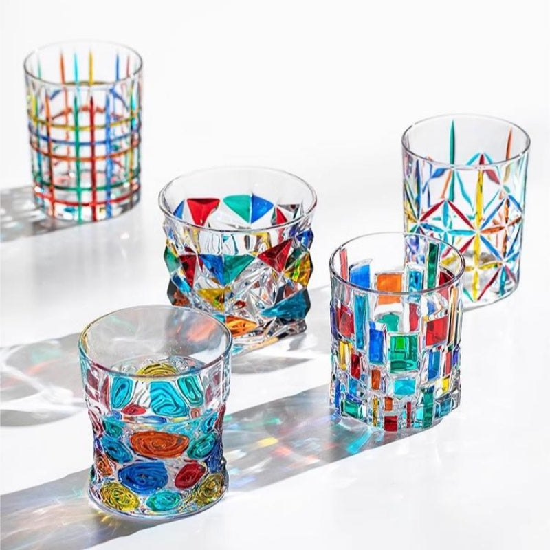 ZECCHIN Colored Glass Whiskey Colored Diamond Glass