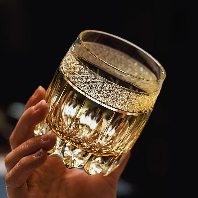 Amber Celestial Whiskey Glass With Wooden Box