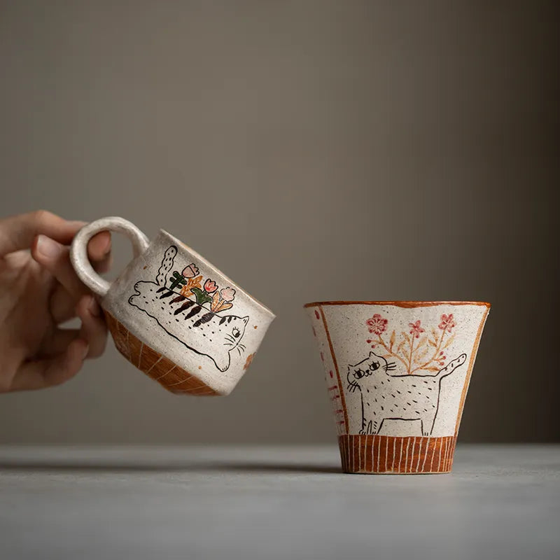 Cat Ceramic Coffee Mug – Original Cute Minimalist Tea Cup & Friendship Gift