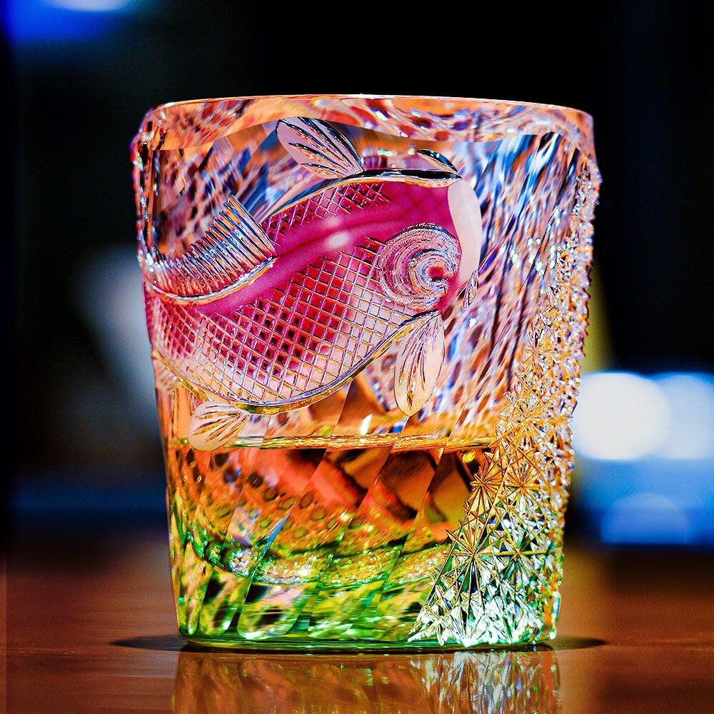 Edo Kiriko Kingyo Nishiki Hand-Cut Whisky Glass