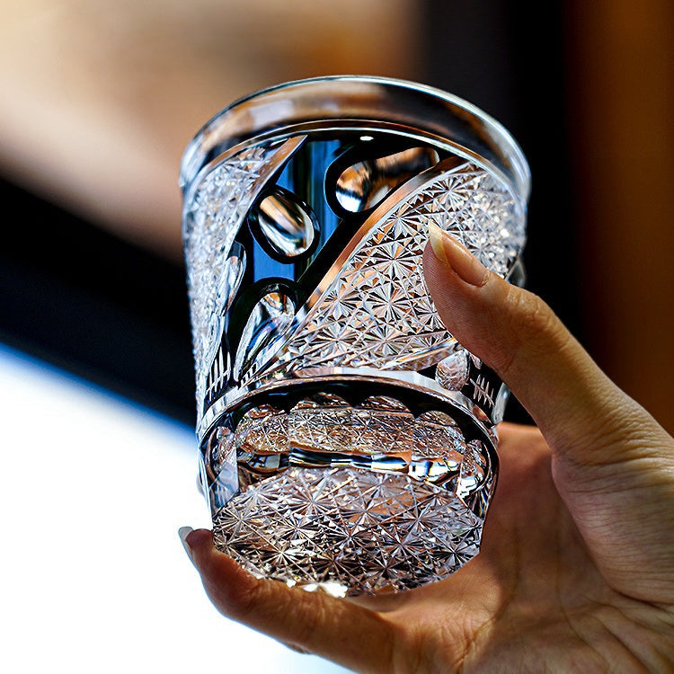 Midnight Asanoha Japanese Edo Kiriko Whiskey Glass
