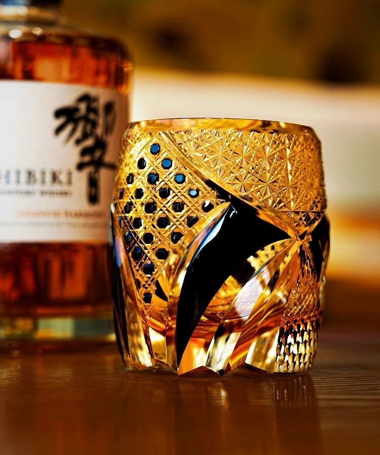 Edo Kiriko Handcrafted Imperial Dark Knight Whisky Glass With Wooden Box