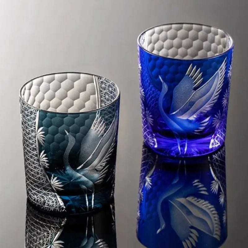 Edo Kiriko Whiskey Glass flying Crane