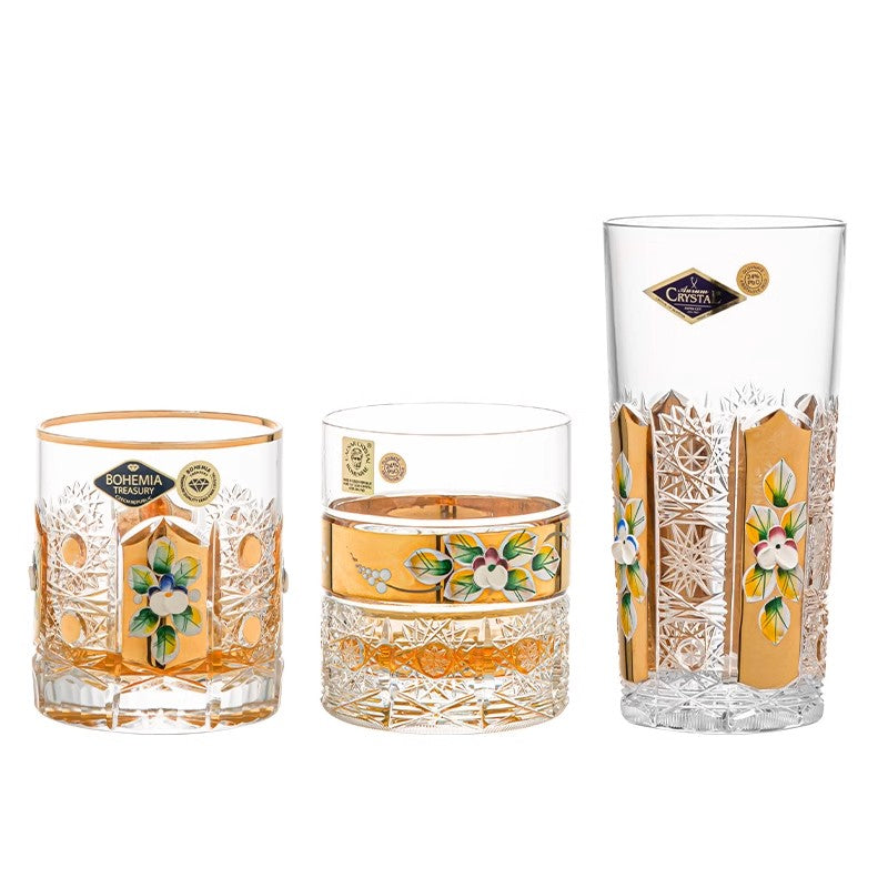 Bohemia Hand-engraved Enamel and Gold-painted Whiskey Glasses