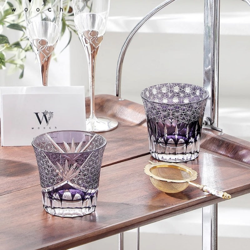 Romantic Purple Edo Kiriko Whiskey Glass Pair