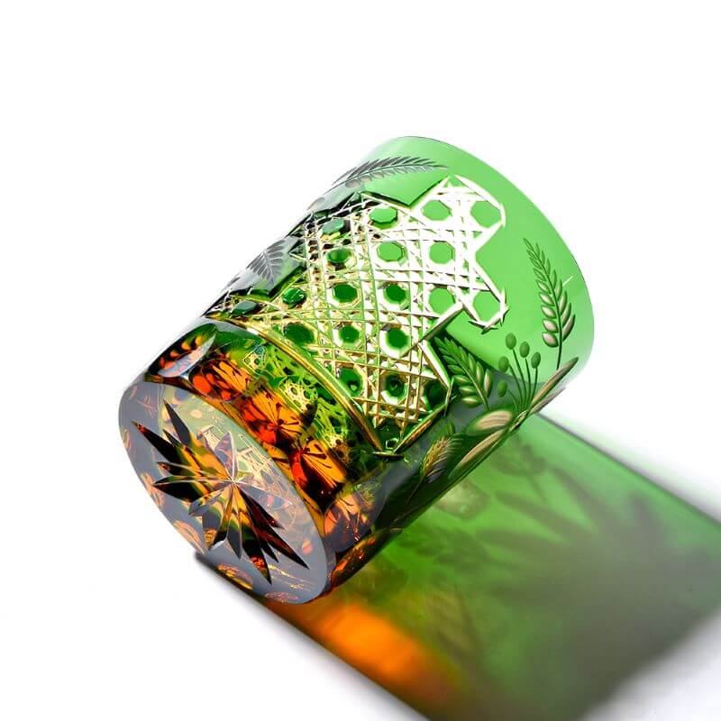 Edo Kiriko Emerald Floral Hand-Cut Whisky Glass