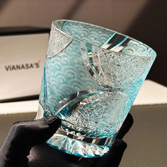 Ink Blue Cloud Edo Kiriko Whiskey Glass