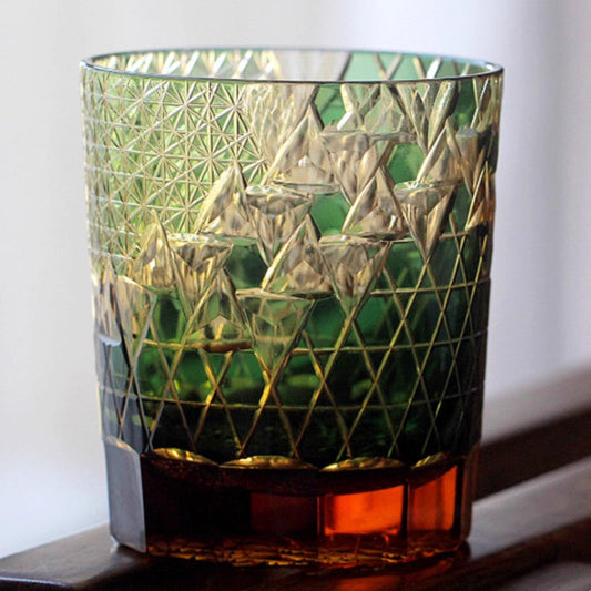 Edo Kiriko Handcrafted Hexagonal Exquisite Whiskey Glass - Green