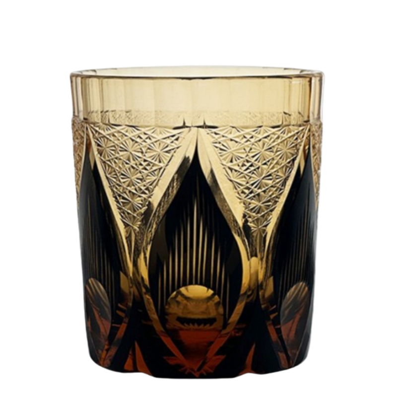 Golden Chrysanthemum Flame Edo Kiriko Whiskey Glass