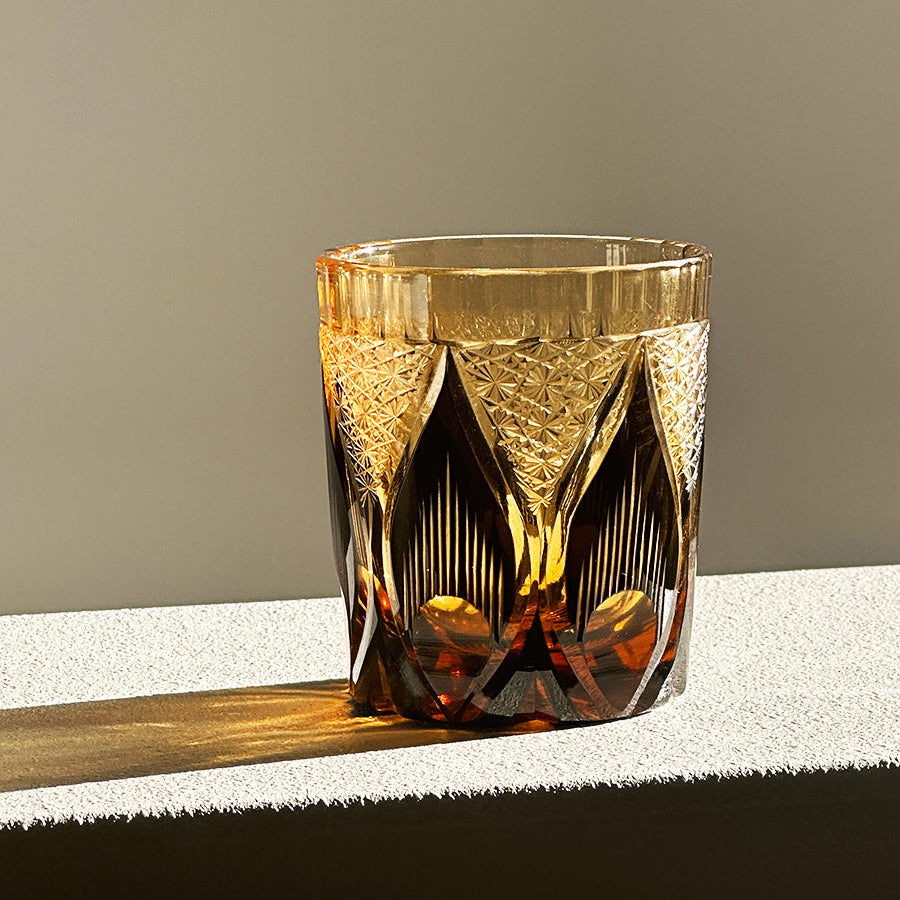 Golden Chrysanthemum Flame Edo Kiriko Whiskey Glass