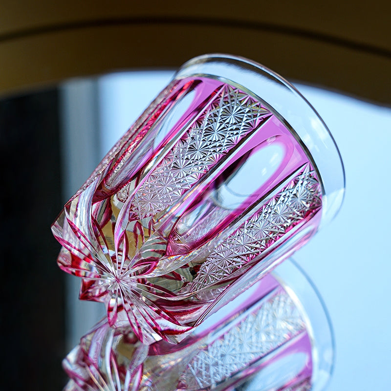 Edo Kiriko Handcrafted Ruby Agave Whisky Glass – A Desert Bloom of Fiery Brilliance