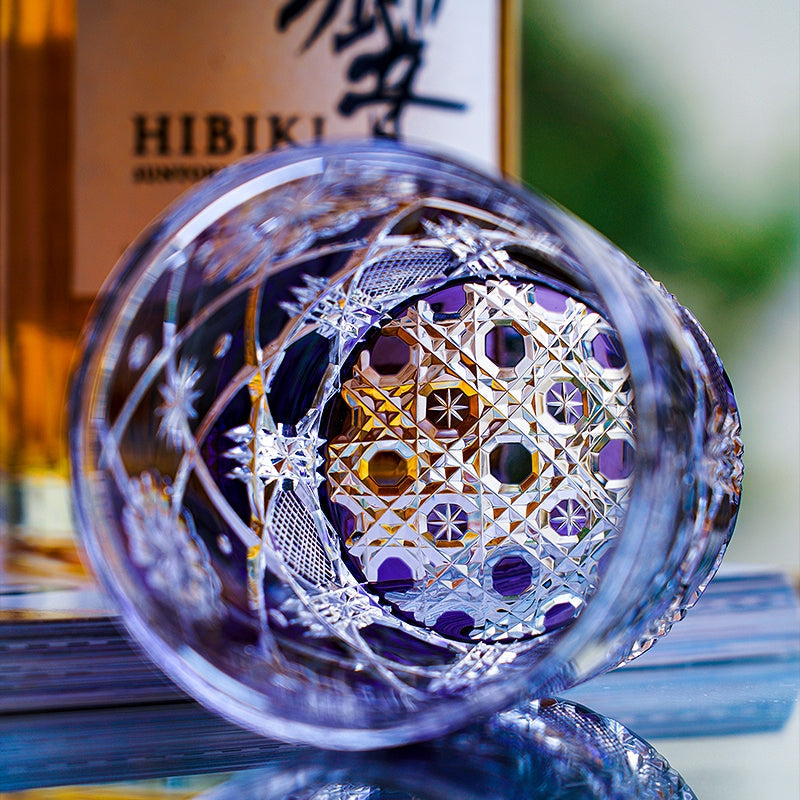 Edo Kiriko Handcrafted Violet Kohana Blossom Crystal Glass – Japanese Artisan Luxury with Wooden Box