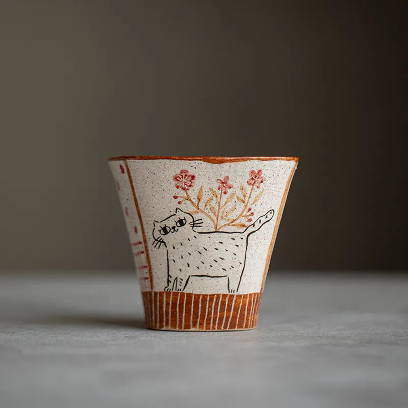 Cat Ceramic Coffee Mug – Original Cute Minimalist Tea Cup & Friendship Gift