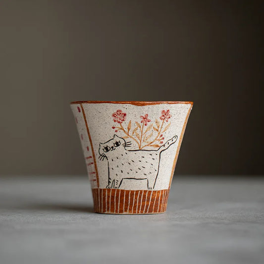 Cat Ceramic Coffee Mug – Original Cute Minimalist Tea Cup & Friendship Gift